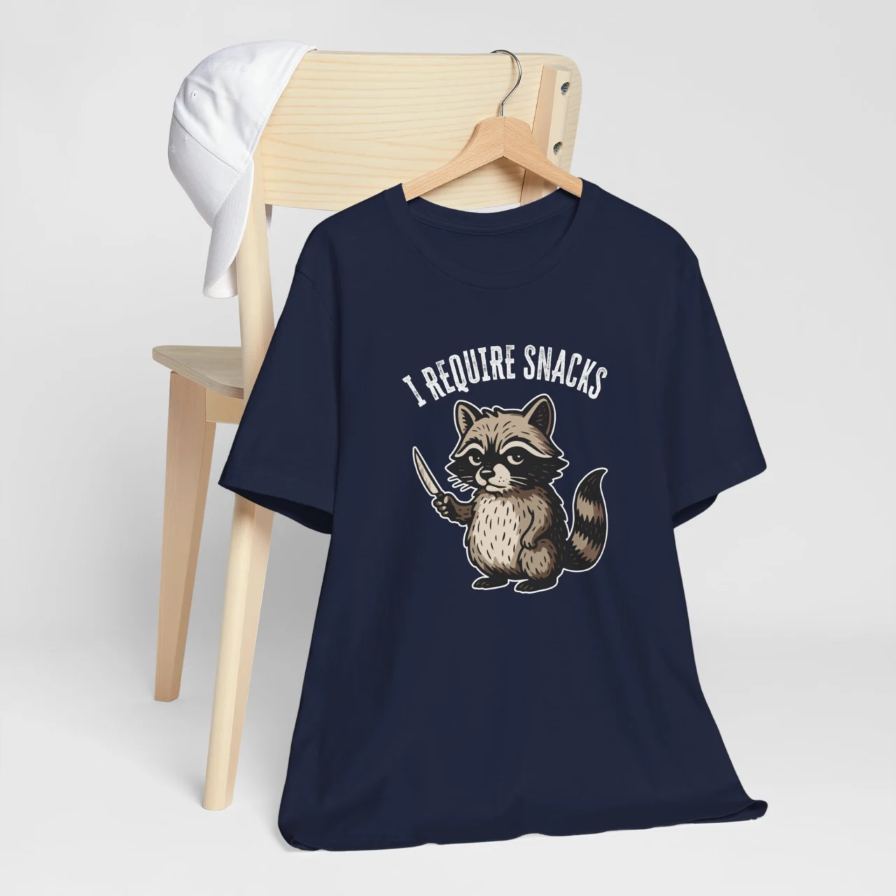 I Require Snacks Funny Raccoon Graphic Tee - Trash Panda Snack Humor Shirt - Image 8
