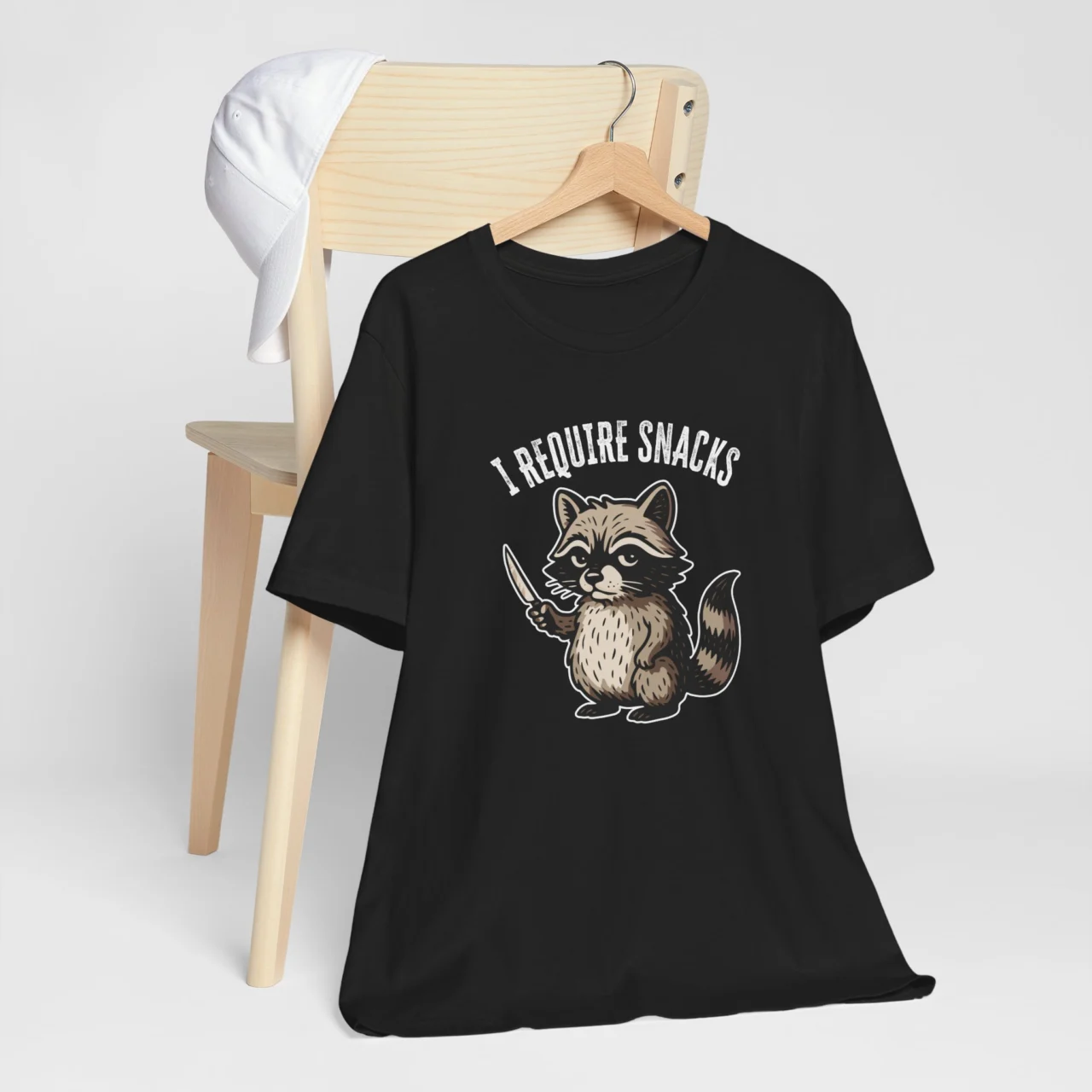 I Require Snacks Funny Raccoon Graphic Tee - Trash Panda Snack Humor Shirt - Image 4