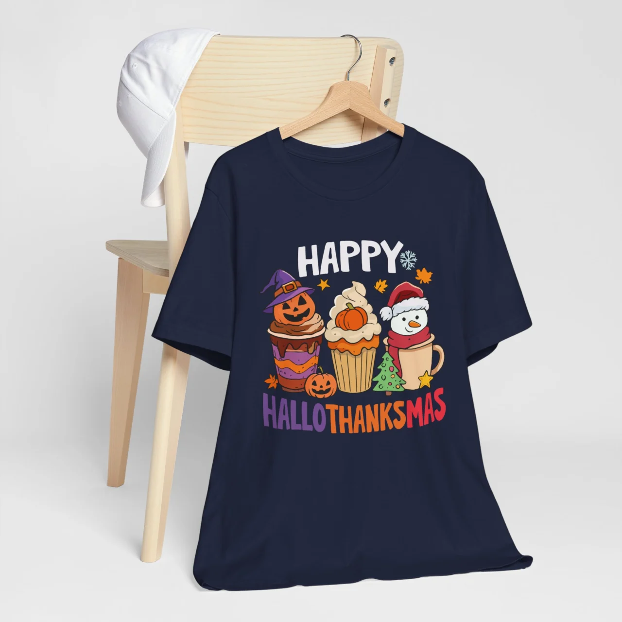 Happy Hallothanksmas Shirt - Funny Fall T-Shirt - Halloween Thanksgiving Christmas Cupcake Design - Image 8