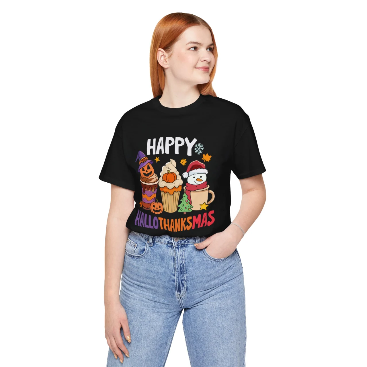 Happy Hallothanksmas Shirt - Funny Fall T-Shirt - Mens Womens Unisex Soft Crewneck Graphic Top Shirt