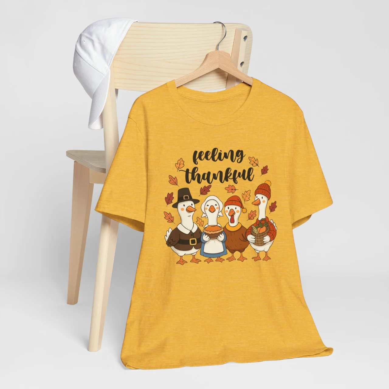 Feeling Thankful Geese Shirt - Cute Thanksgiving Pilgrim T-Shirt - Image 7