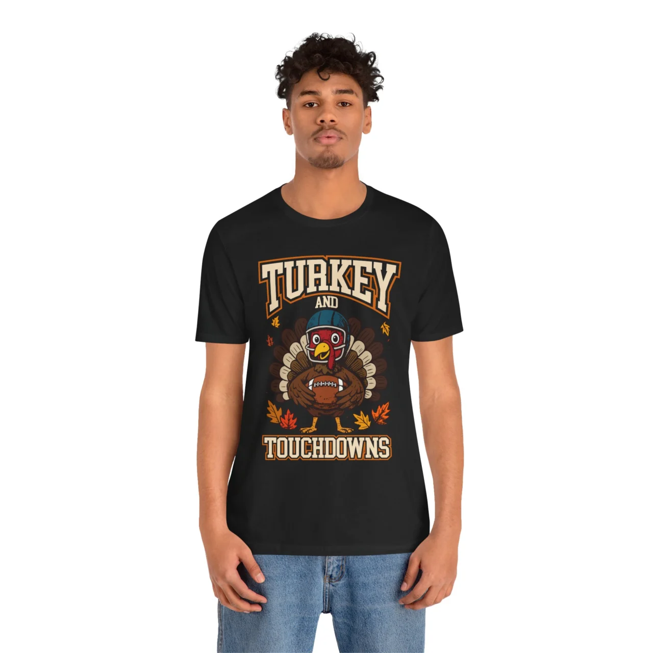 Turkey and Touchdowns Shirt - Funny Thanksgiving Football Tee - Mens Womens Unisex Soft Crewneck Graphic Top Shirt