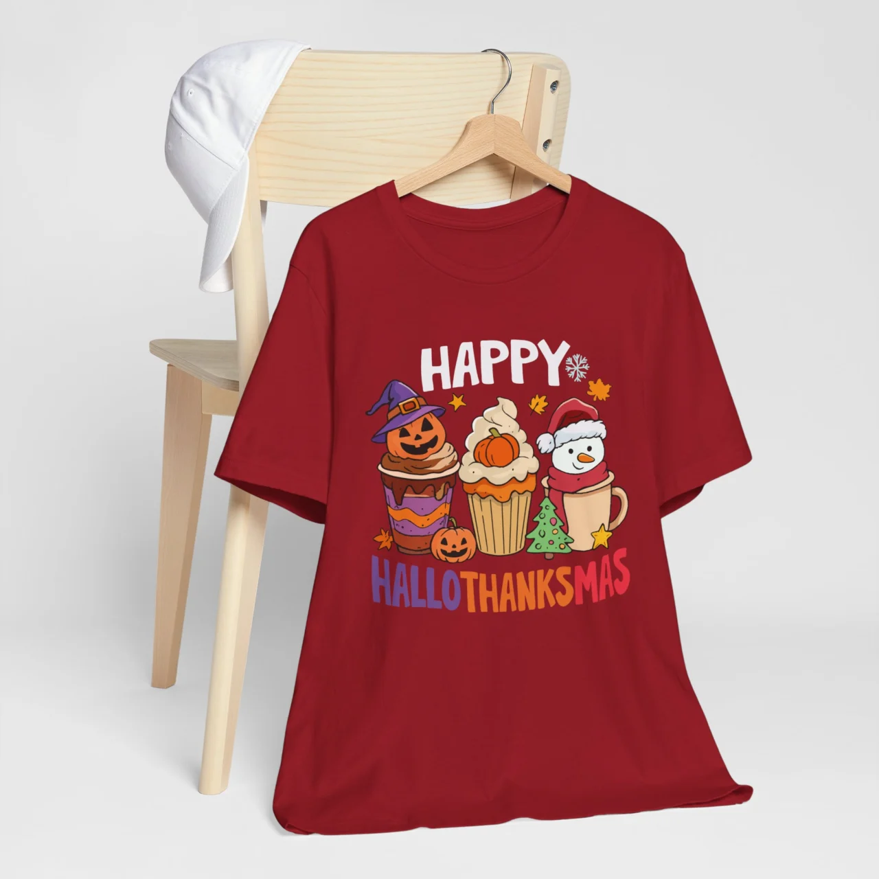 Happy Hallothanksmas Shirt - Funny Fall T-Shirt - Halloween Thanksgiving Christmas Cupcake Design - Image 9