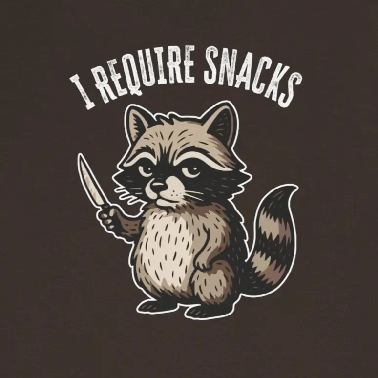 I Require Snacks Funny Raccoon Graphic Tee Design Idea Inspiration