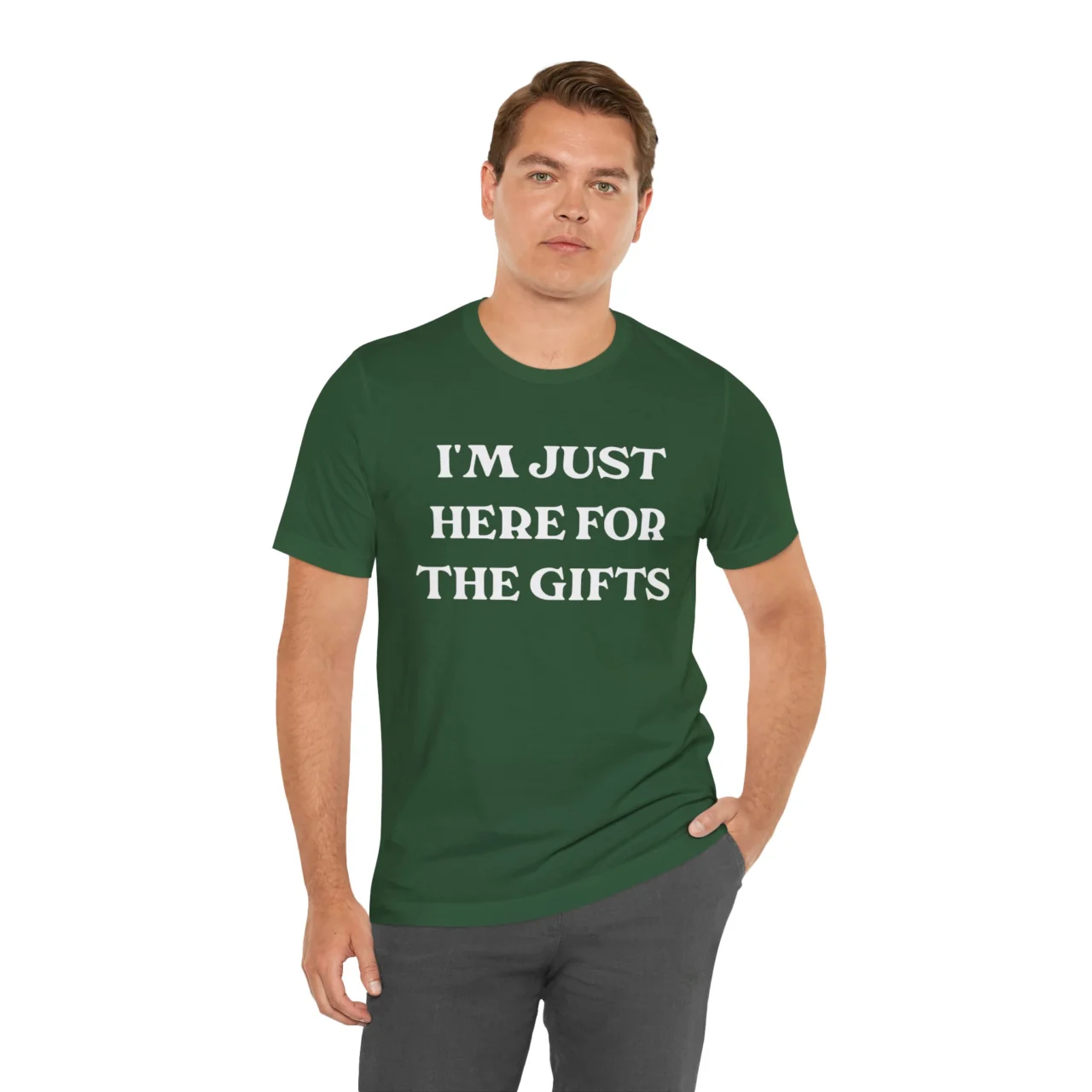 Funny Sarcastic Christmas T-Shirt - I'm Just Here for the Gifts Shirt Mens Womens Unisex Soft Crewneck Graphic Top Shirt
