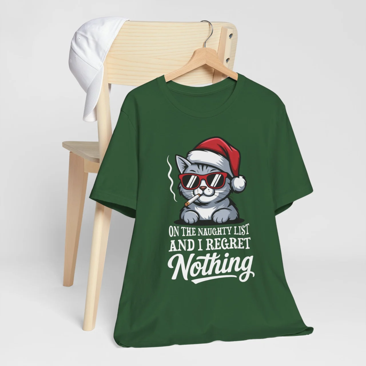 Funny Sarcastic Cat Christmas Tee - On The Naughty List And I Regret Nothing Shirt - Image 5