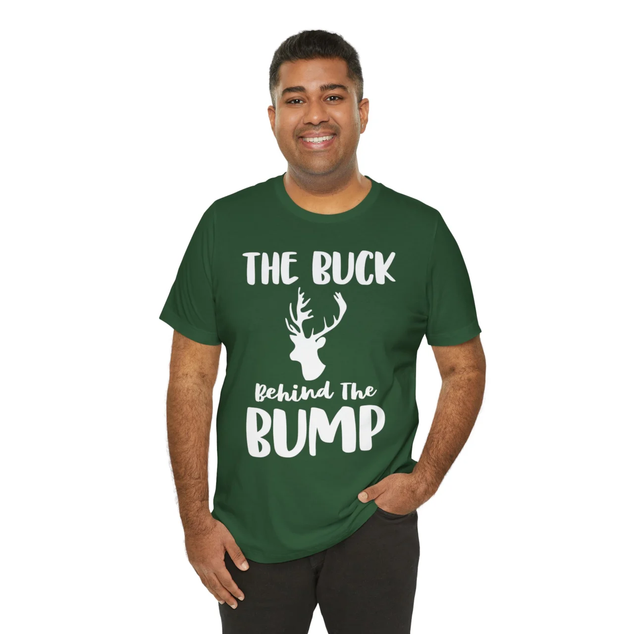 Dad Matching Christmas Announcement Tee - The Buck Behind The Bump Shirt Mens Unisex Soft Crewneck Graphic Top Shirt