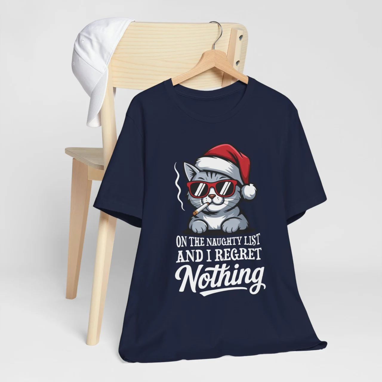 Funny Sarcastic Cat Christmas Tee - On The Naughty List And I Regret Nothing Shirt - Image 6