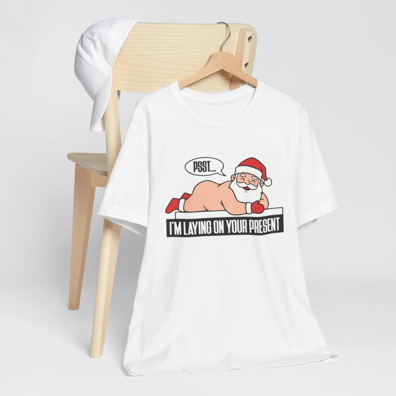 Funny Naughty Christmas Tee - Santa I'm Laying on Your Present Shirt - Image 3