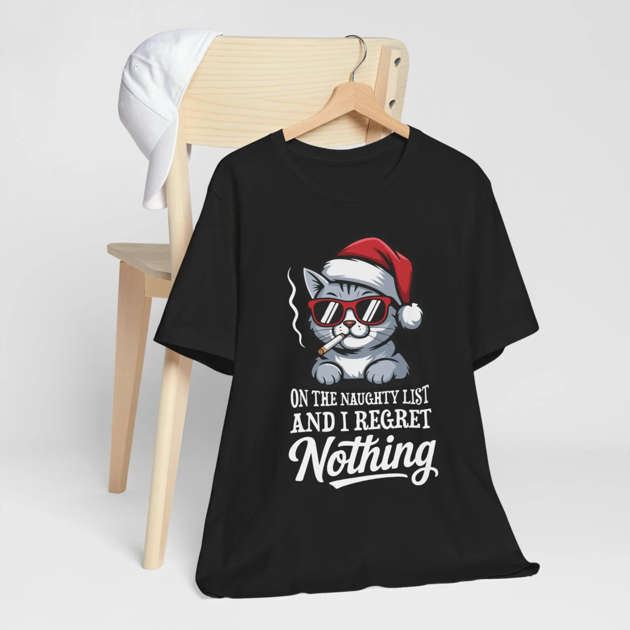 Funny Sarcastic Cat Christmas Tee - On The Naughty List And I Regret Nothing Shirt - Image 4