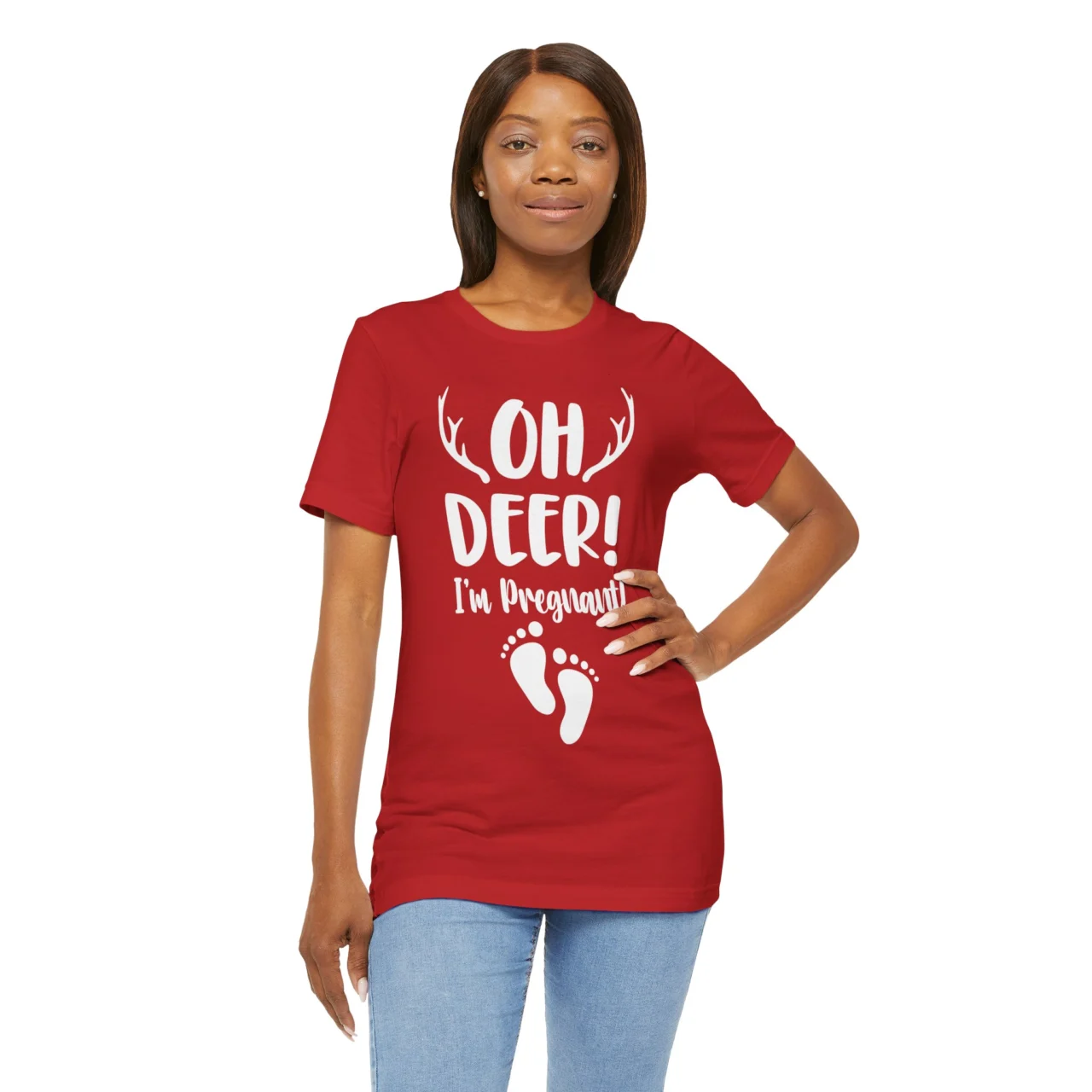 Christmas Pregnancy Announcement Tee - Oh Deer I'm Pregnant Shirt Womens Unisex Soft Crewneck Graphic Top Shirt