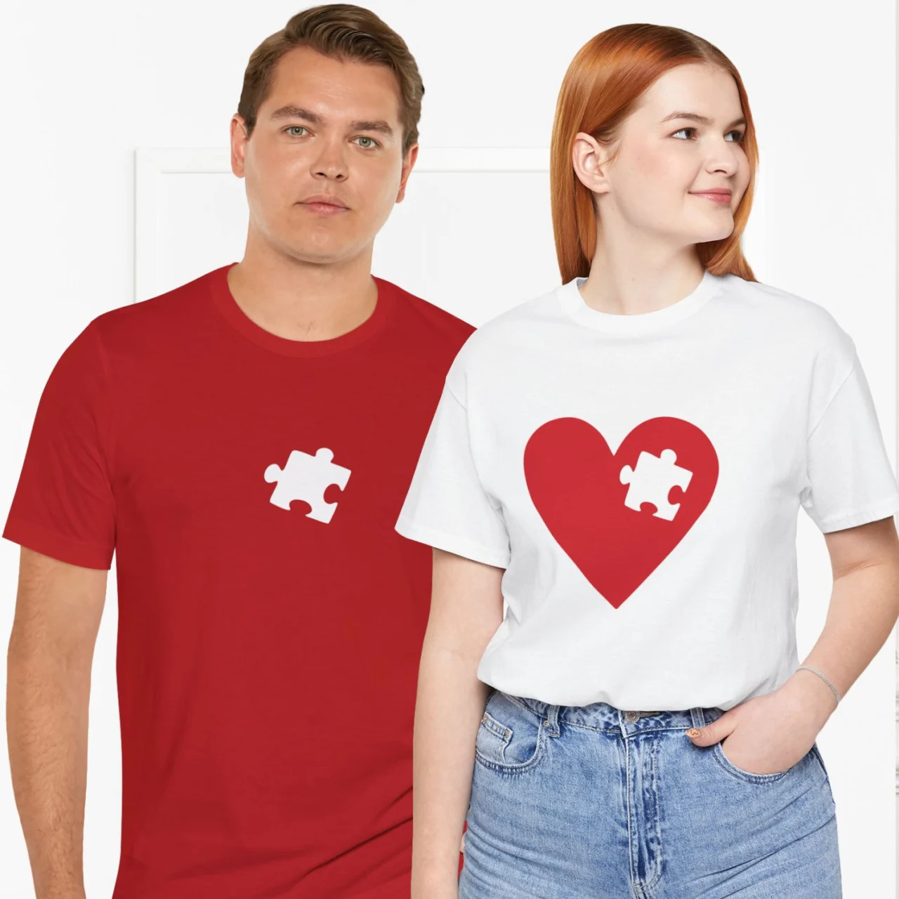Missing Piece Matching Couple Shirts Set - Puzzle Piece Heart Anniversary Gift