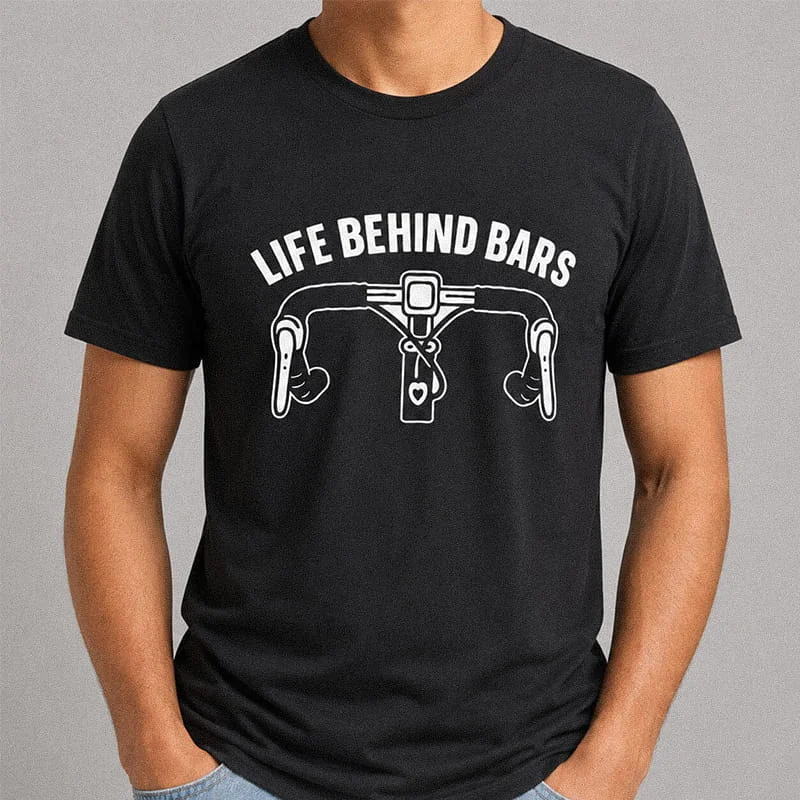 Life Behind Bars Funny Cycling Graphic Tee - Road Bike Cycling Handlebar Graphic Tee